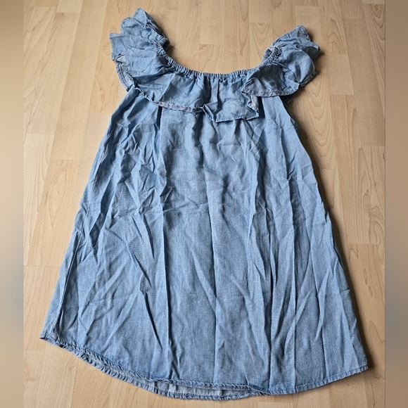 Lulus Light Blue Chambray Off-the-Shoulder Dress Size Medium - Picture 3 of 11